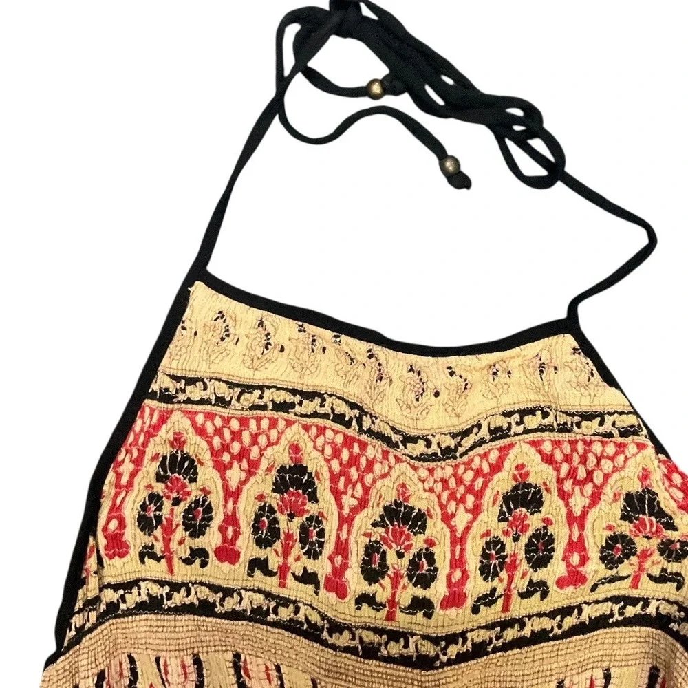Angie Womens Elephant Print Halter Romper Black Cream Red Boho Festival Size S‎